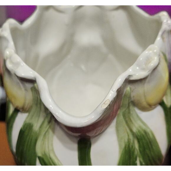 Fitz and Floyd Omnibus Tulip Pitcher 1990 Yellow Pink Purple Green Handpainted - Picture 5 of 7